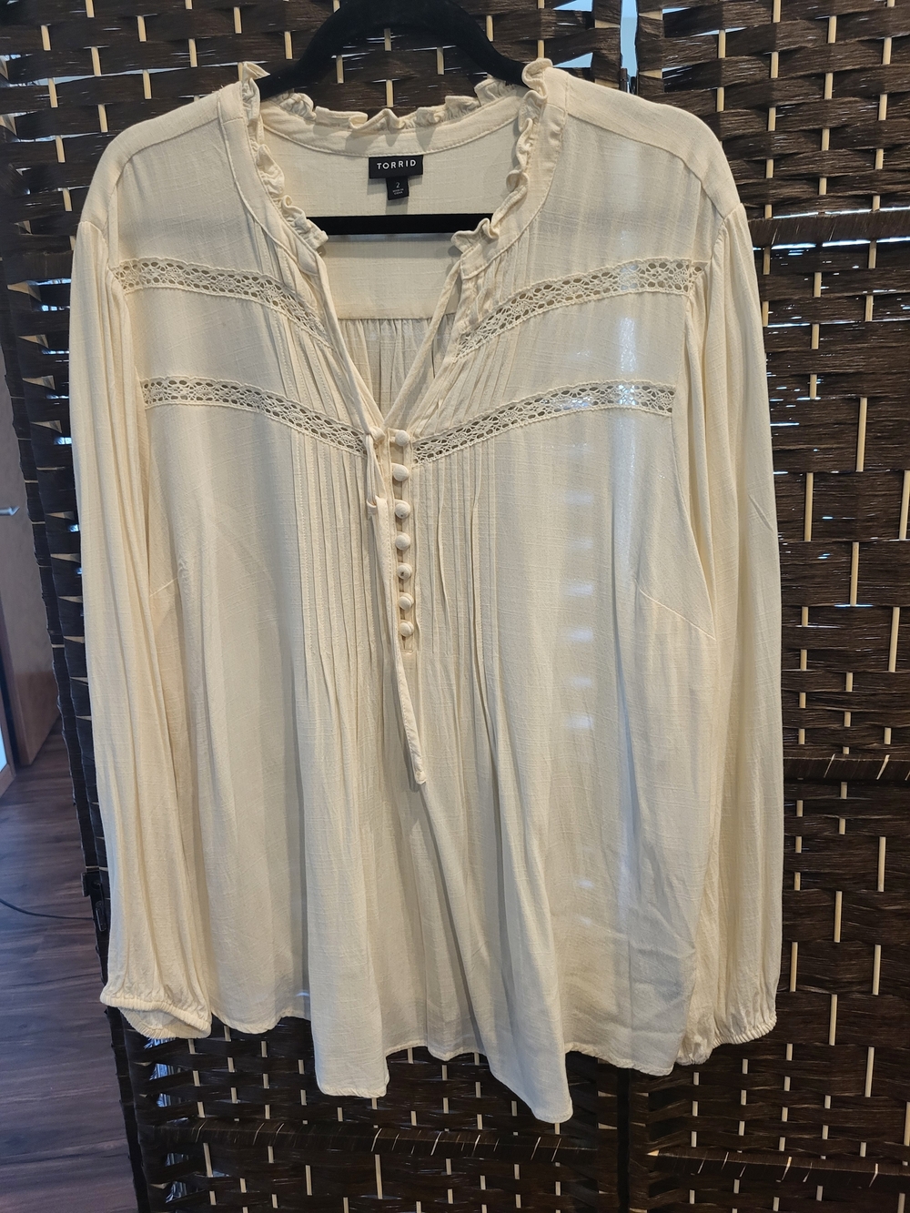 torrid Cream Lace-Trim Peasant Blouse
